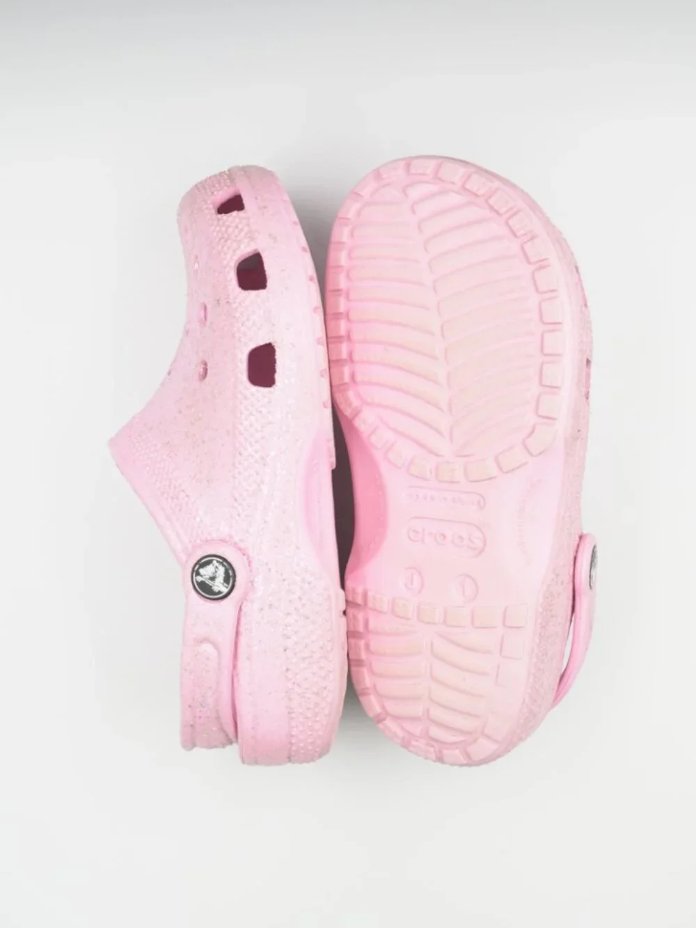 Crocs Classic Glitter Clogs Girls Kids J1 Pink Sparkle Slip-On Shoes